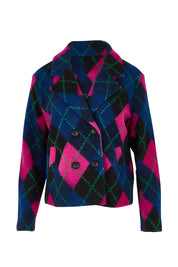 Plaid Collared Boiled Wool Jacket – Pink