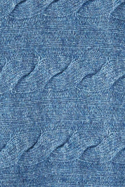 Product shot of the Lambswool Blend Cable Poncho in colour Denim (Blue), detail