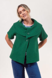 Collared Boiled Wool Crop Coat – Green