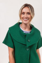 Collared Boiled Wool Crop Coat – Green