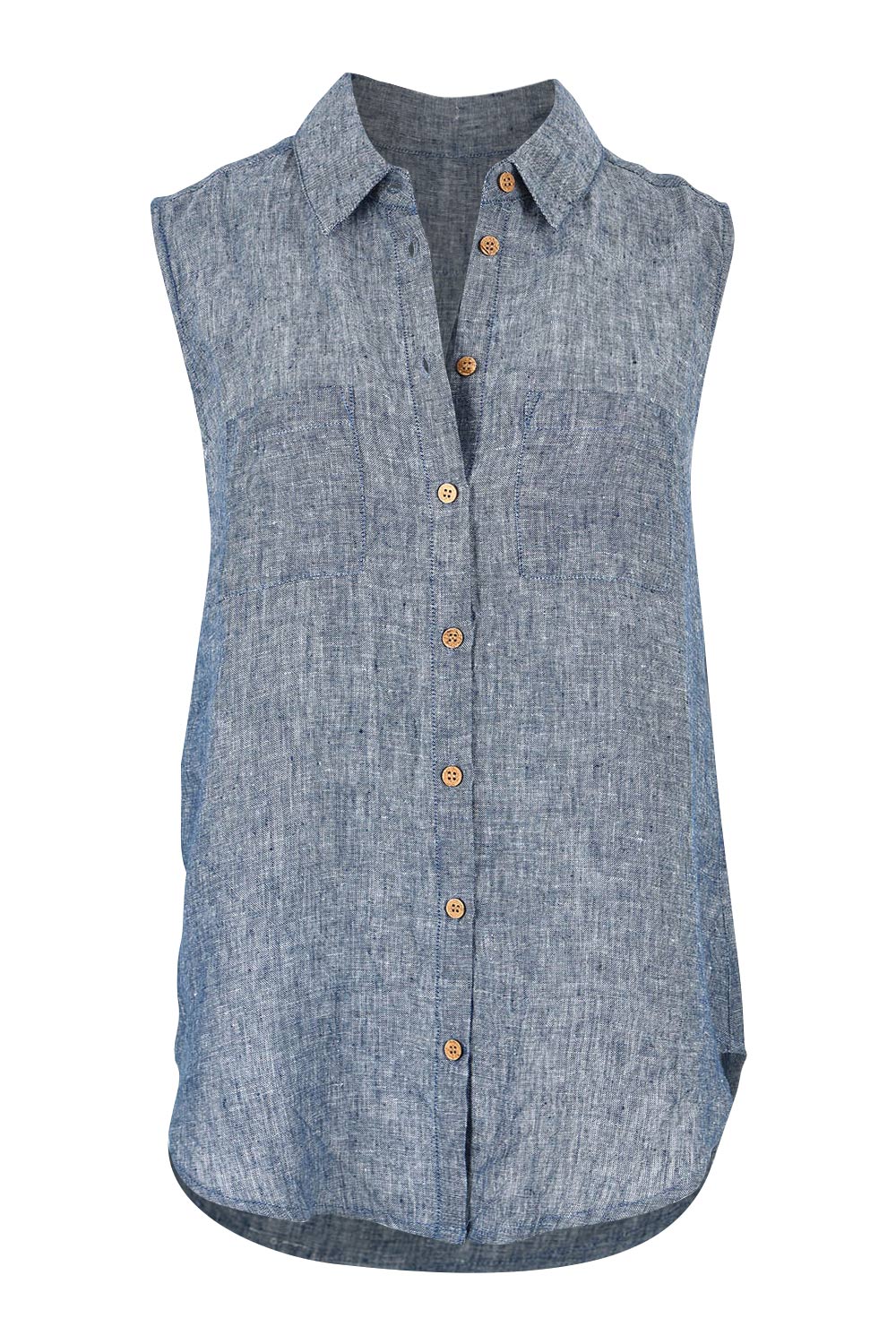 Product shot of the Bazzar Linen Top in colour Navyflick (Blue), from the front