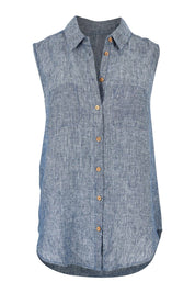 Product shot of the Bazzar Linen Top in colour Navyflick (Blue), from the front