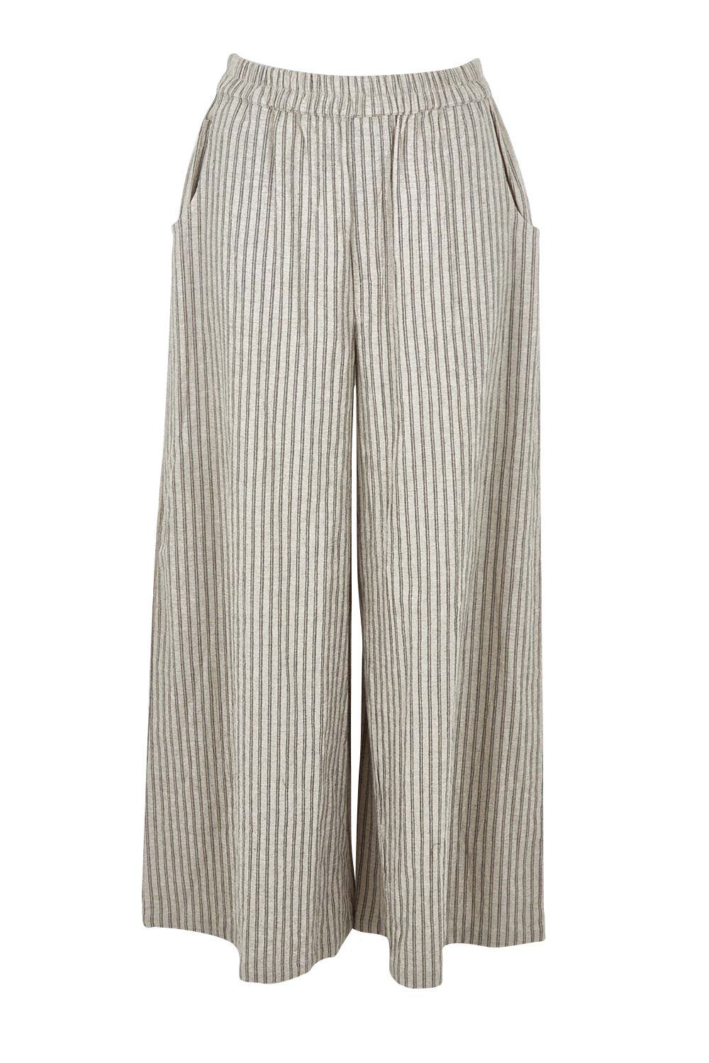 Product shot of the Positano Cotton Linen Pant in colour Pisastripe, from the front