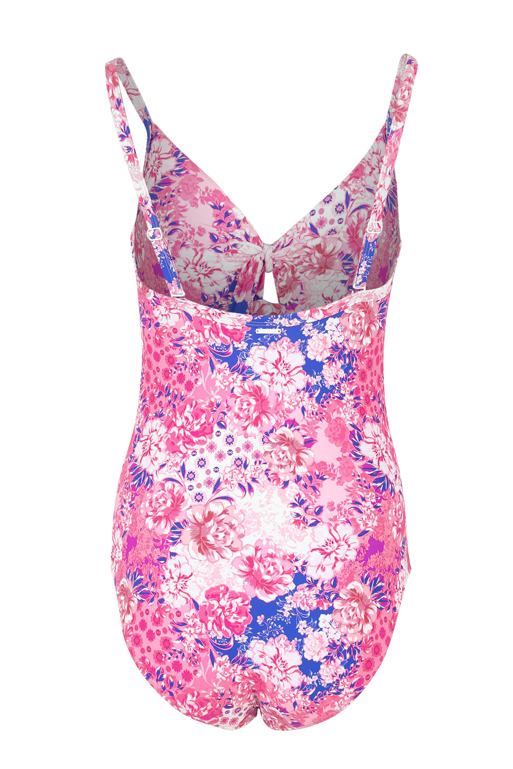 Product shot of the Tie Front Dd/E One Piece in colour Pink (Pink), from the back