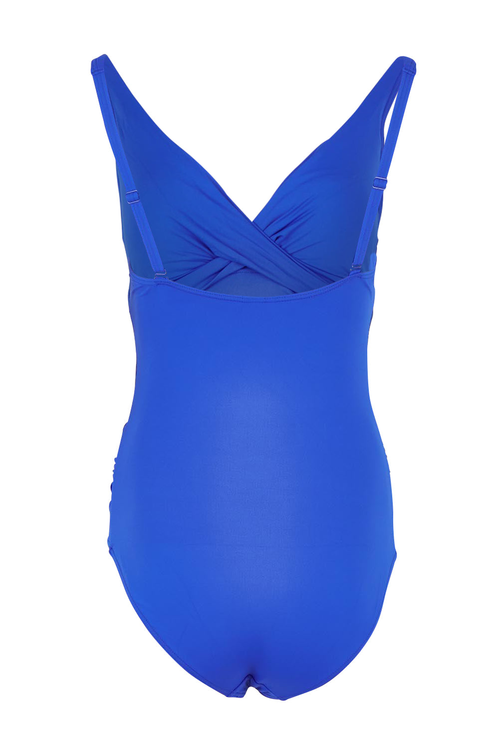 Product shot of the Eco Essentials Cross Front One Piece in colour Cobalt (Blue), from the back
