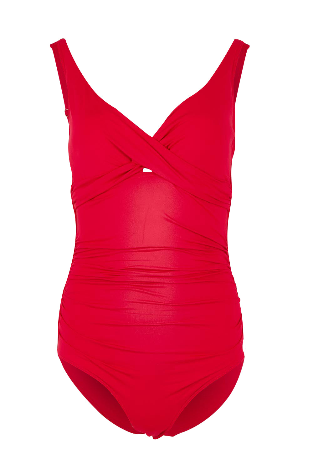 Product shot of the Eco Essentials Cross Front One Piece in colour Red (Red), from the front