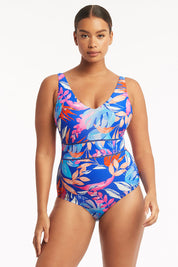 A model wearing the Tank Style D/DD Cup One Piece in colour Cobalt (Blue), from the front, cropped image