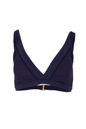 Product shot of the Amazing Lace Cross Front Panelled Bralette in colour Nightsky (Blue), from the front