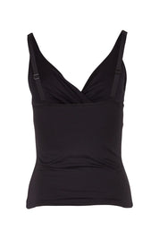 Product shot of the Cross Front Multifit Singlet Top in colour Black (Black), from the back