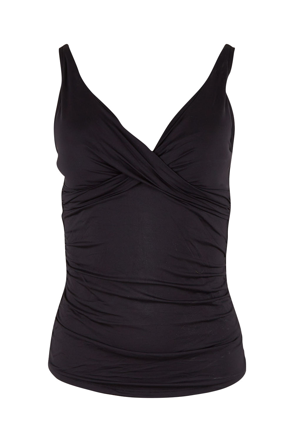 Product shot of the Cross Front Multifit Singlet Top in colour Black (Black), from the front