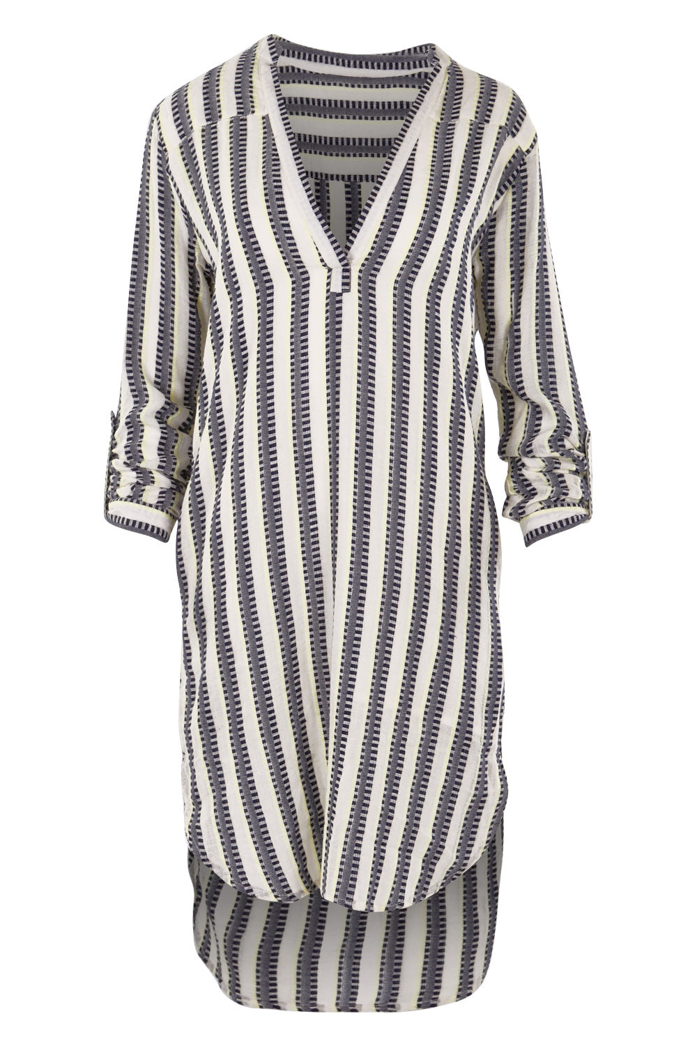 Product shot of the Andros Dress in colour Stripe (White), from the front