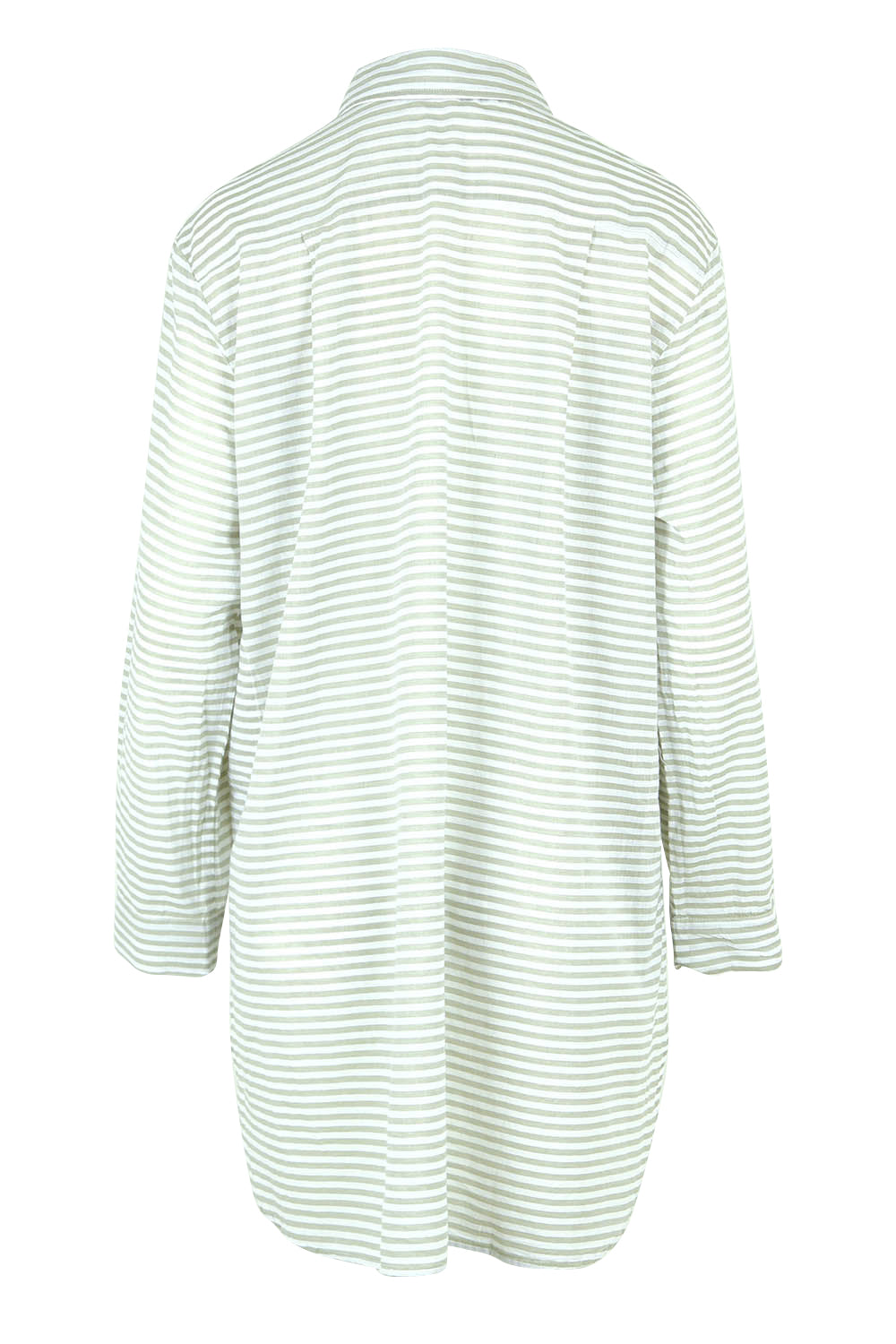 Product shot of the Summer Stripe Painters Shirt in colour Khaki (Green), from the back