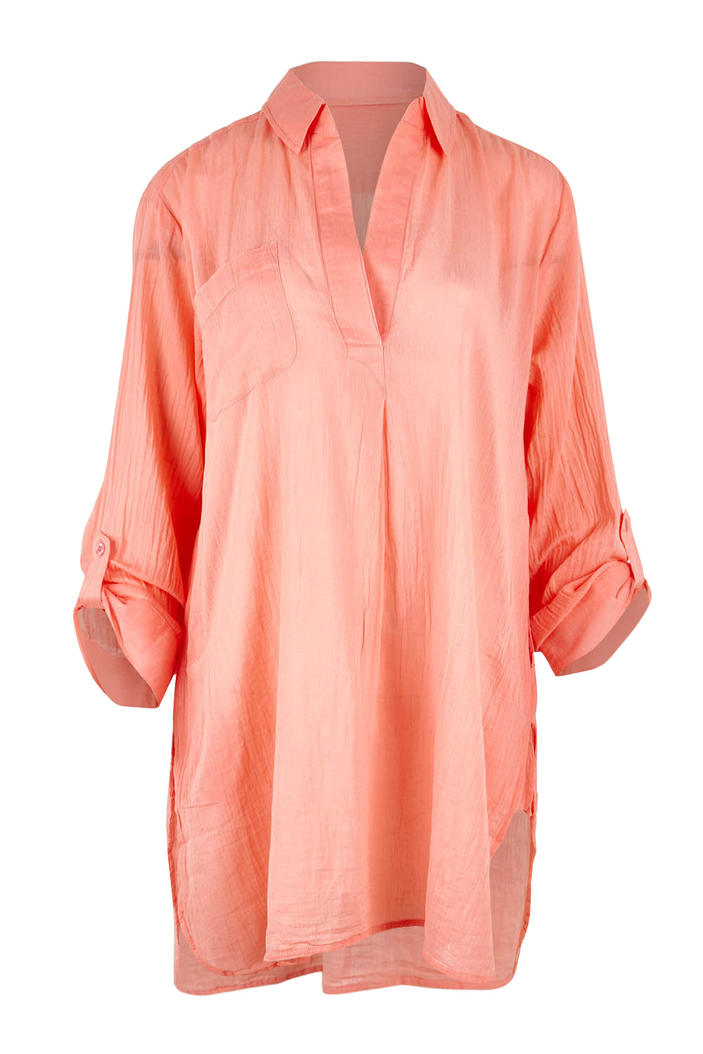 Product shot of the Resort Painters Shirt in colour Coral (Pink), detail