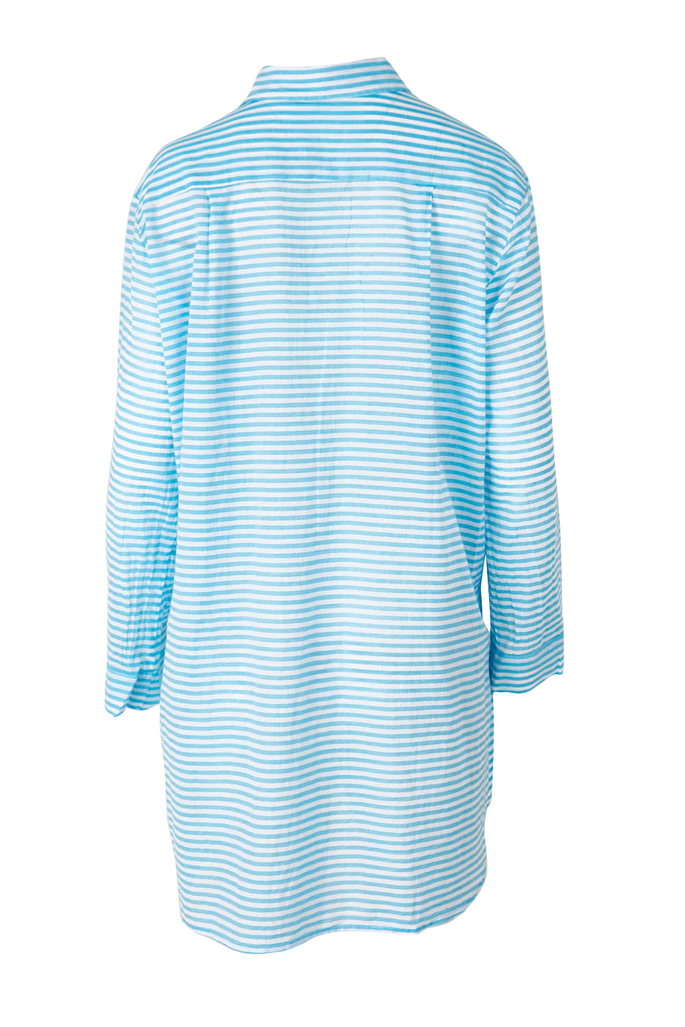 Product shot of the Summer Stripe Painters Shirt in colour Teal (Green), from the back