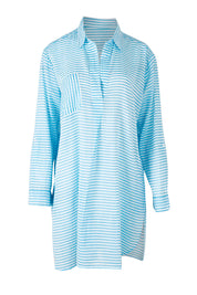 Product shot of the Summer Stripe Painters Shirt in colour Teal (Green), from the front