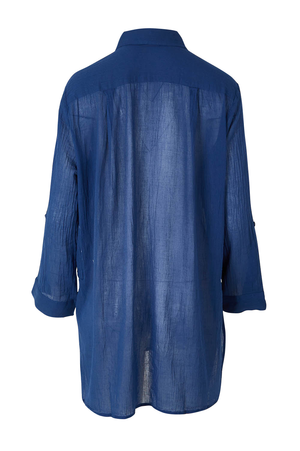 Product shot of the Resort Painters Shirt in colour Denim (Blue), from the back