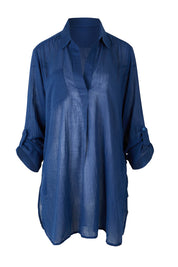 Product shot of the Resort Painters Shirt in colour Denim (Blue), detail