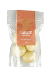 Product shot of the 100G White Chocolate Freeze Dried Strawberries in colour Strawberry (White), from the front