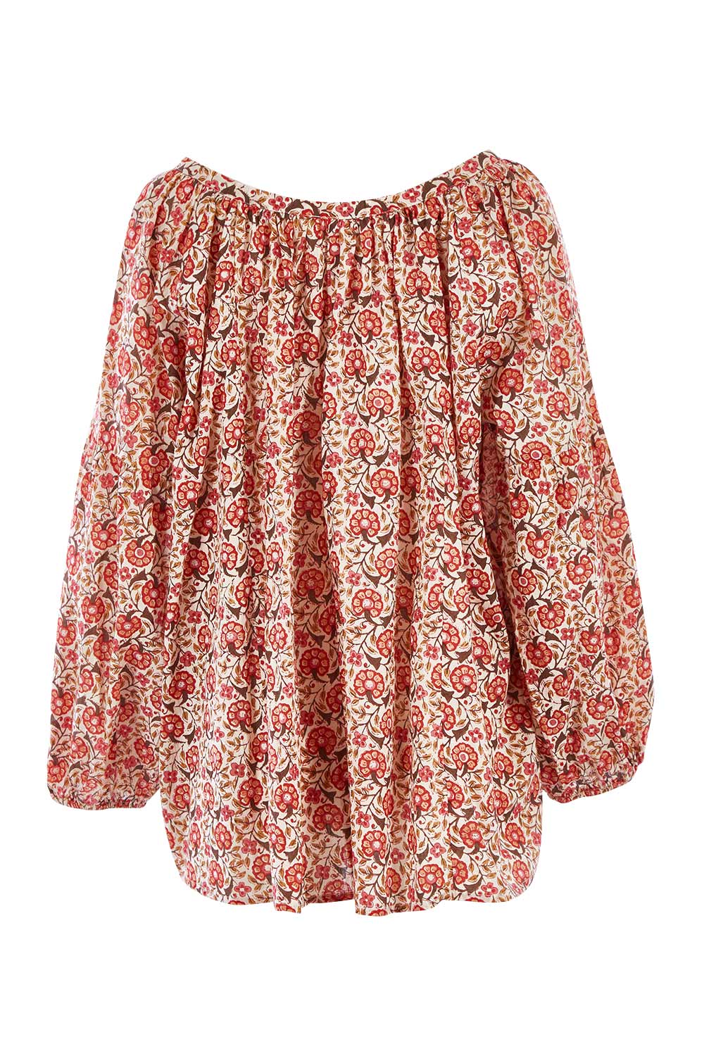 Product shot of the Aquarius Top in colour Poppyfield (Pink), from the back