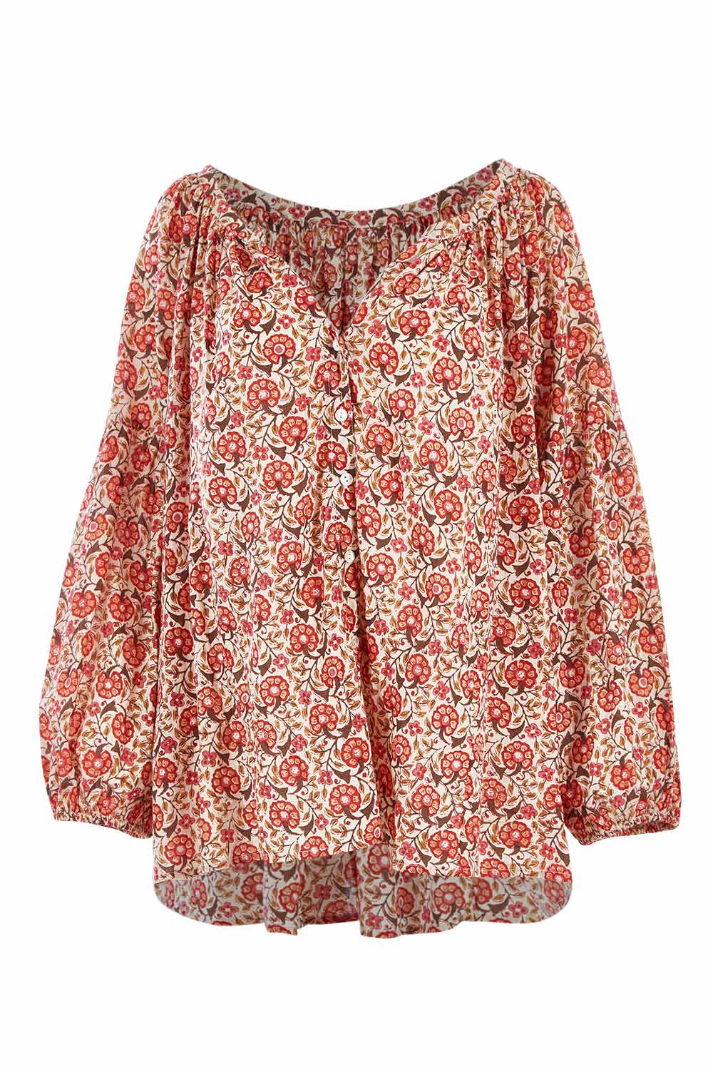 Product shot of the Aquarius Top in colour Poppyfield (Pink), from the front