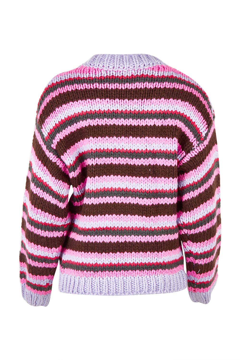 Product shot of the All Sorts Knit in colour Lilacstrip, from the back
