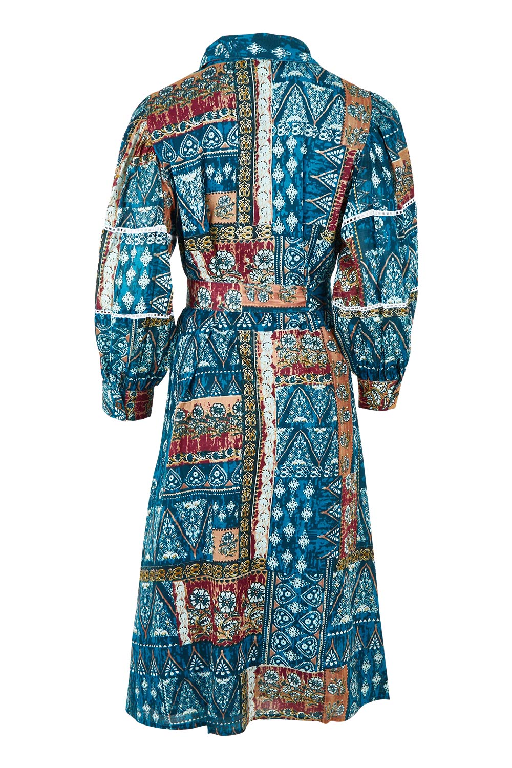 Product shot of the Castella Cotton Dress in colour Sicilian (Blue), from the back