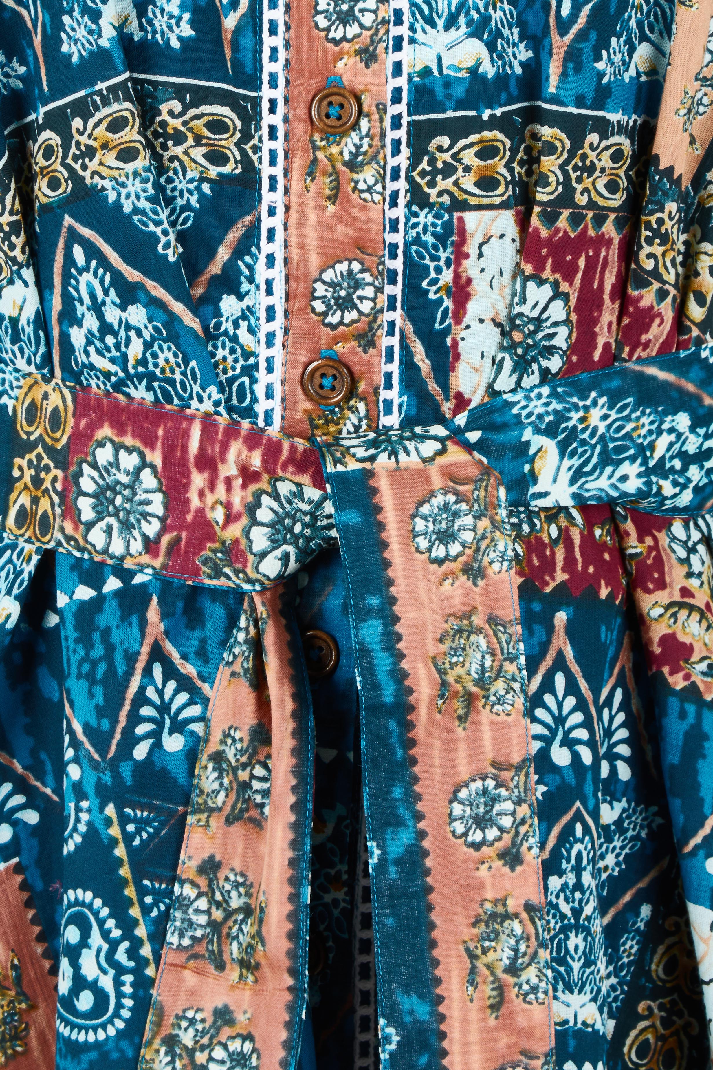 Product shot of the Castella Cotton Dress in colour Sicilian (Blue), detail