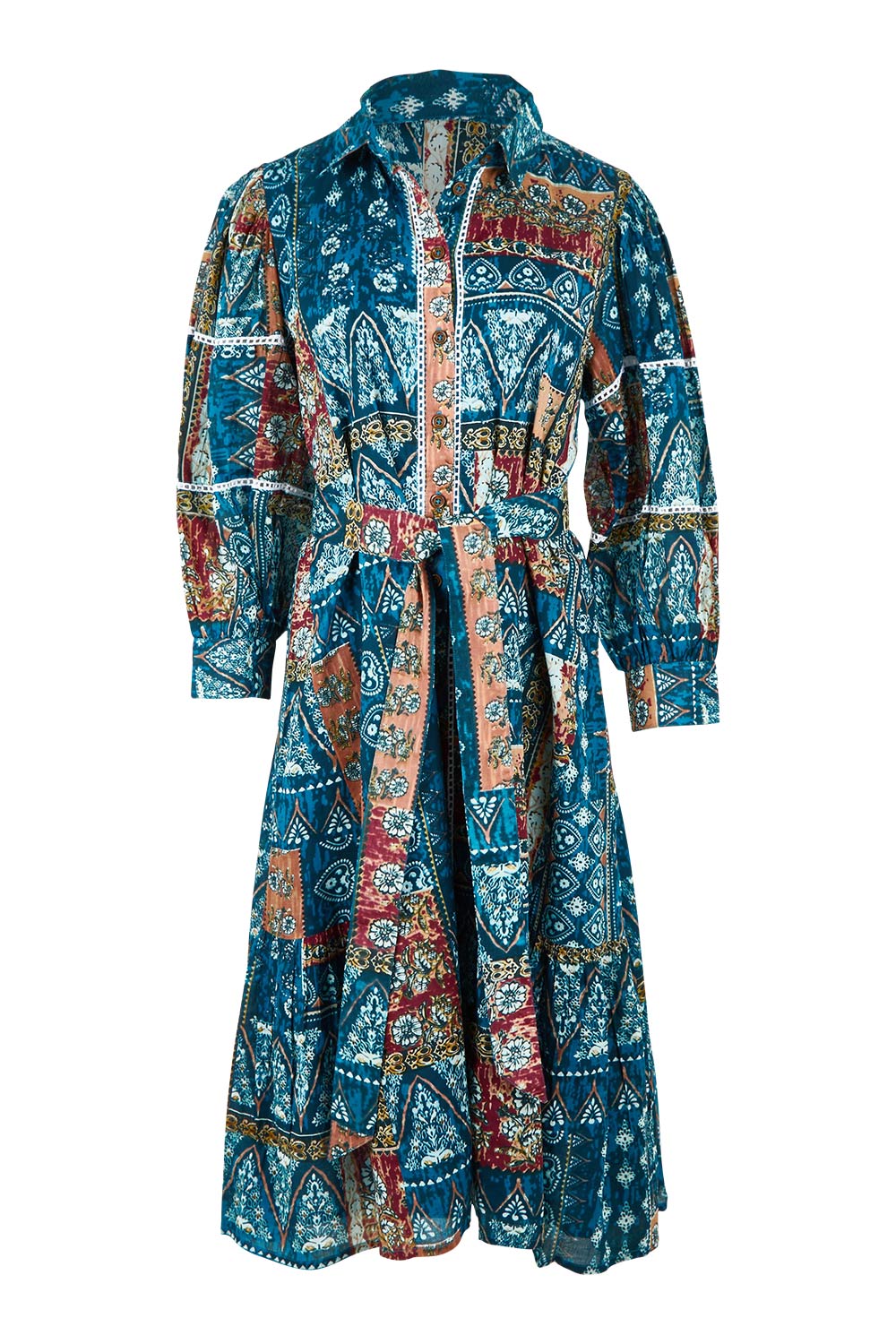 Product shot of the Castella Cotton Dress in colour Sicilian (Blue), from the front