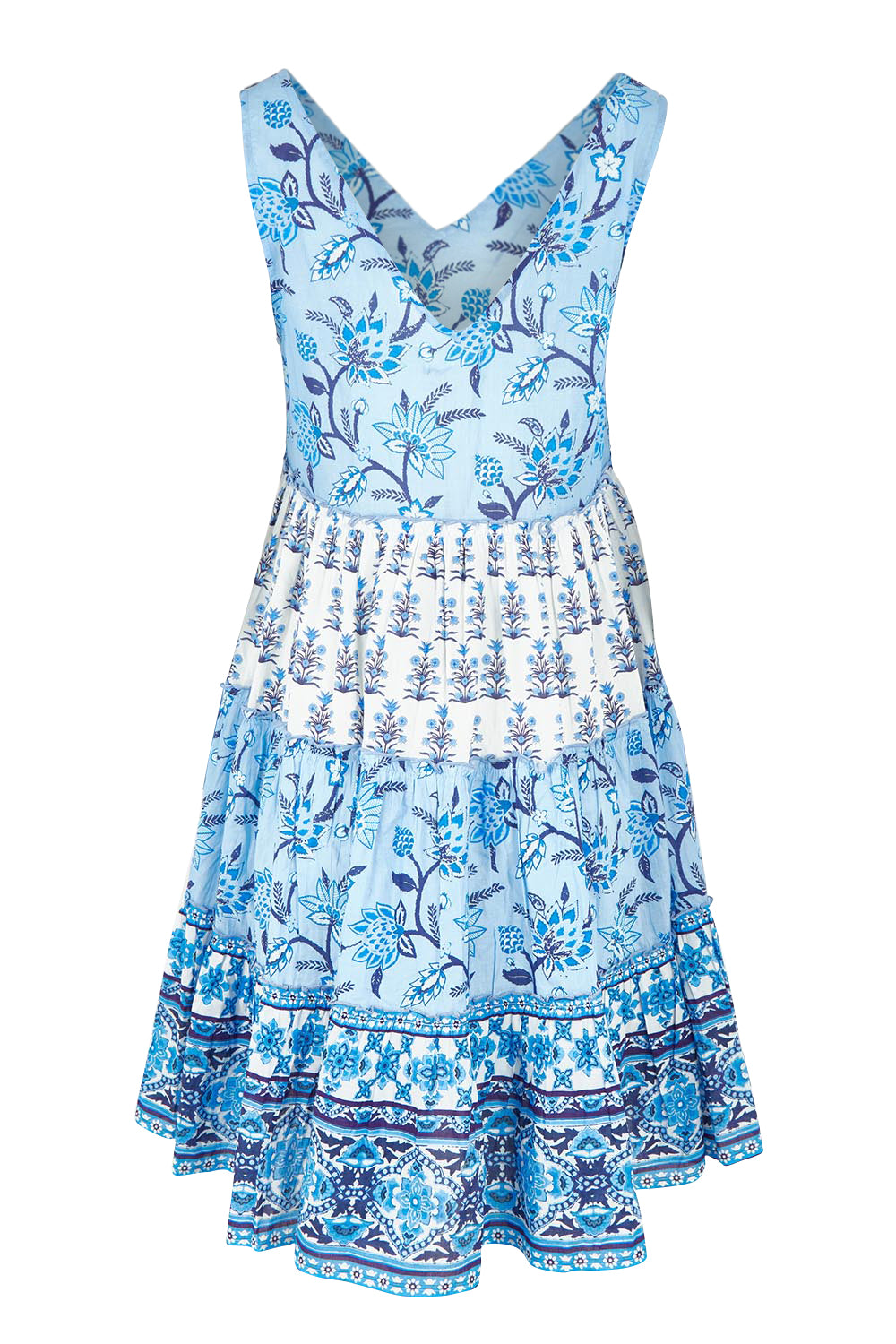 Product shot of the Lucky Charm Cotton Dress in colour Blueberry (Blue), from the back
