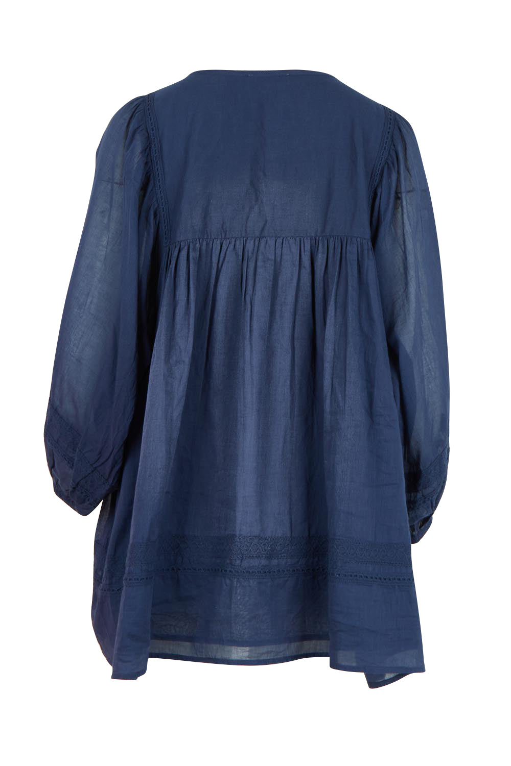 Product shot of the Solstice Cotton Blouse in colour Navy (Blue), from the back