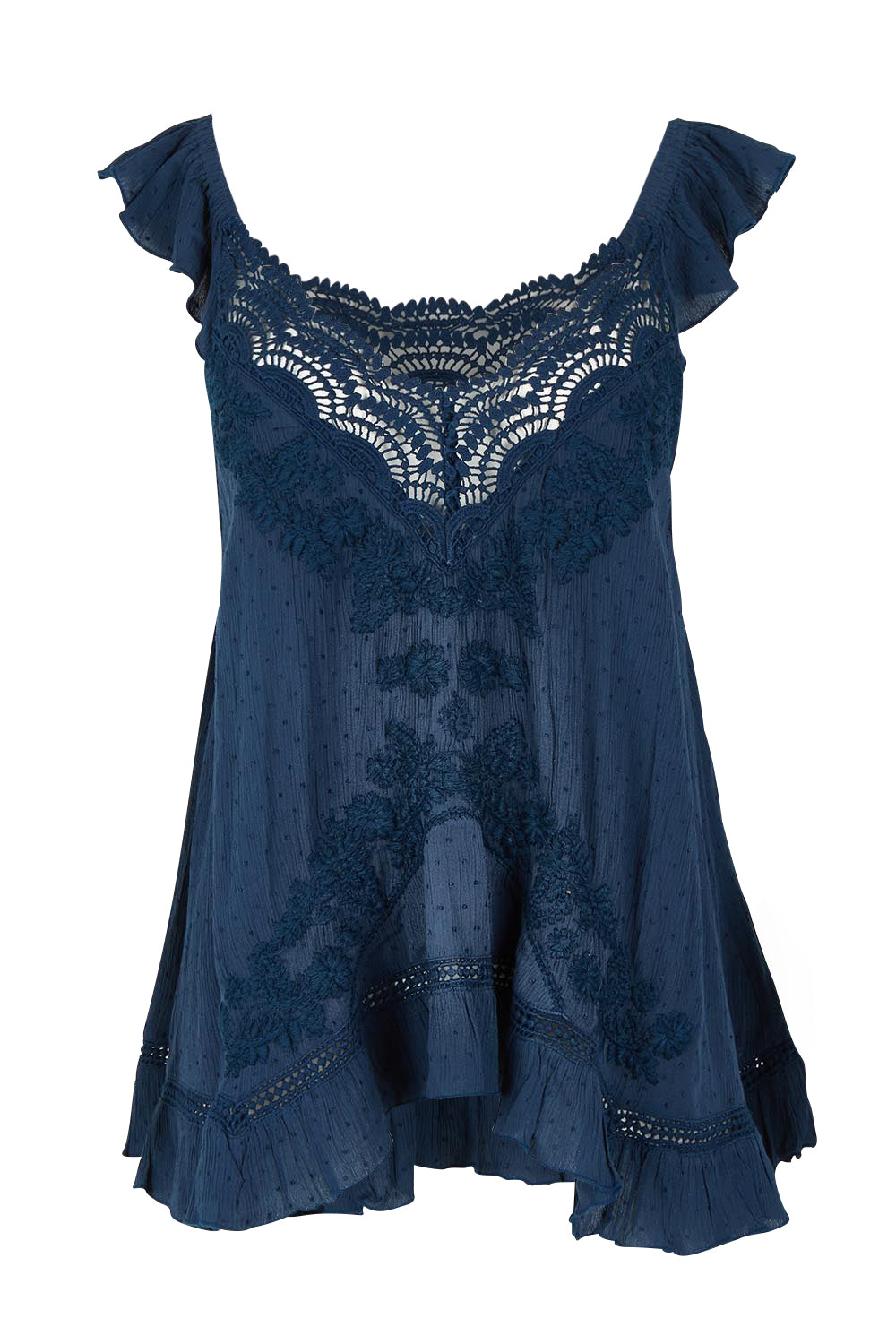 Product shot of the Exhale Cami in colour Navy (Blue), from the front