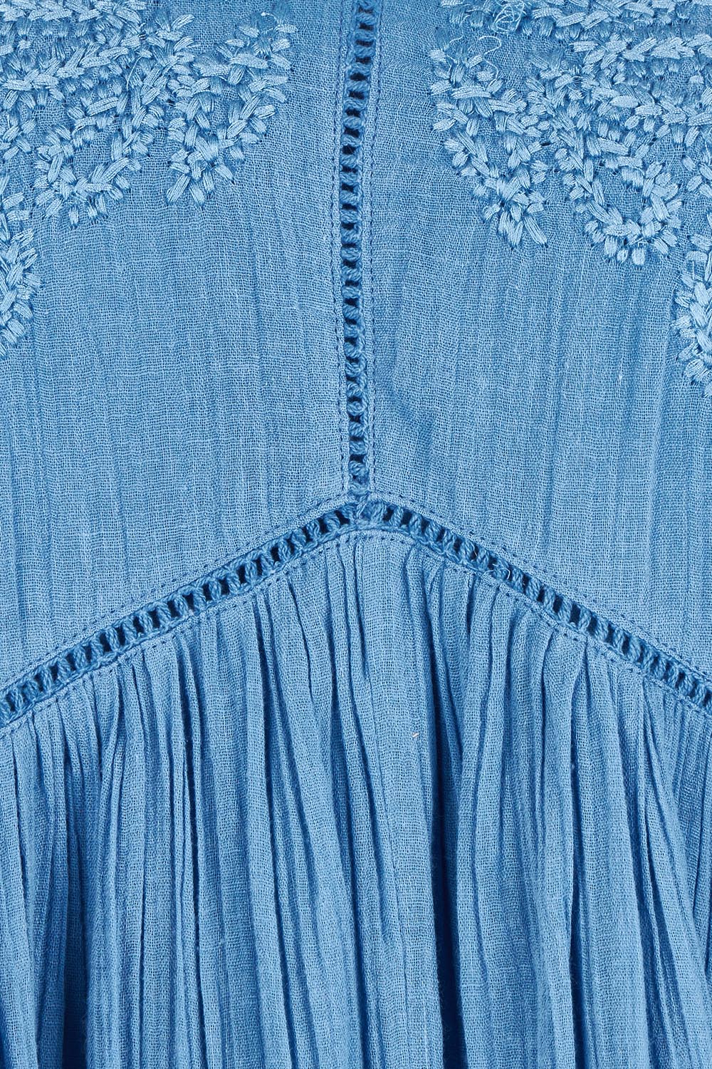 Product shot of the Athena Cotton Dress in colour Bluehaze (Blue), detail