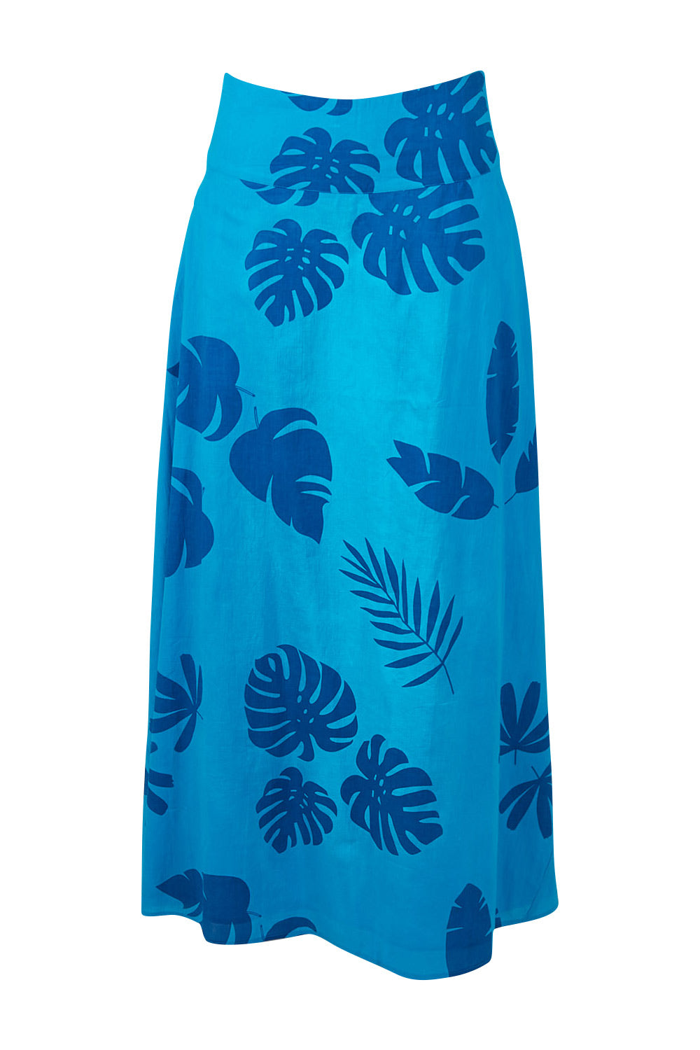 Product shot of the Rosie Maxi Skirt in colour Palm (Blue), from the front