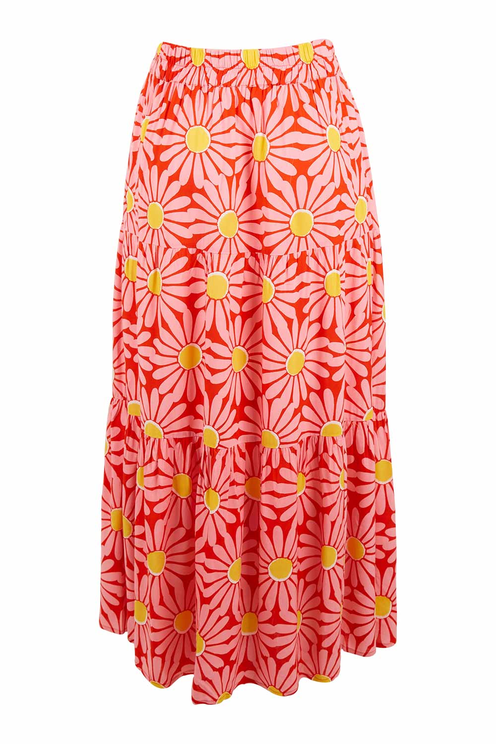 Product shot of the Mallory Tier Skirt in colour Pinkdaisy (Pink), from the back