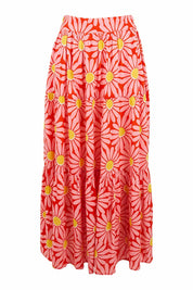Product shot of the Mallory Tier Skirt in colour Pinkdaisy (Pink), from the front