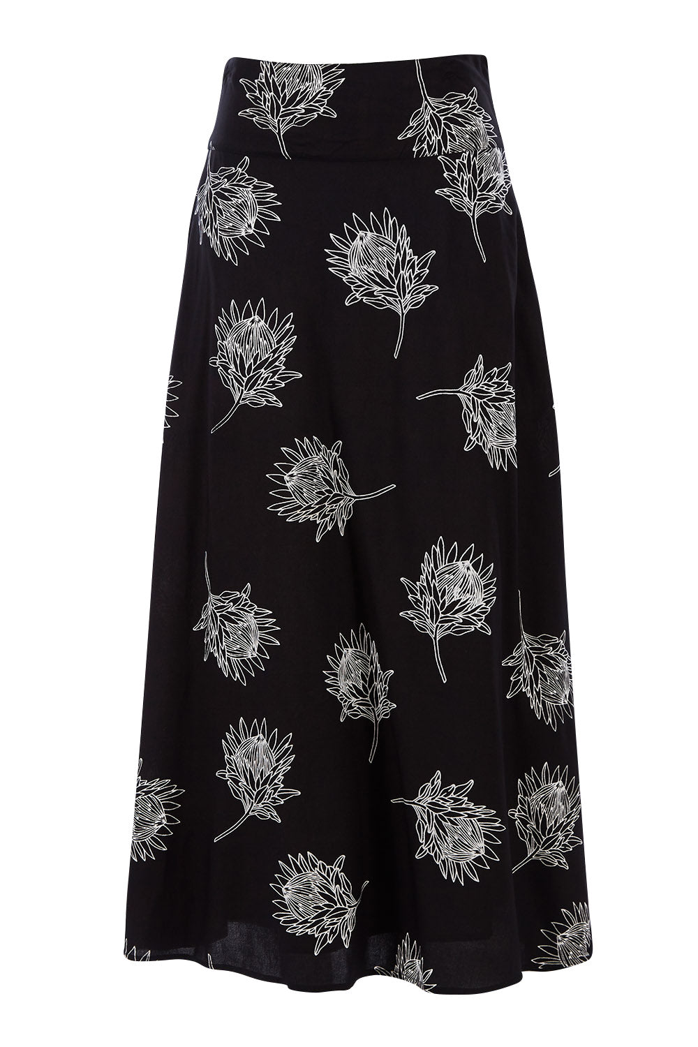 Product shot of the Rose Maxi Skirt in colour Waratah (Black), from the front