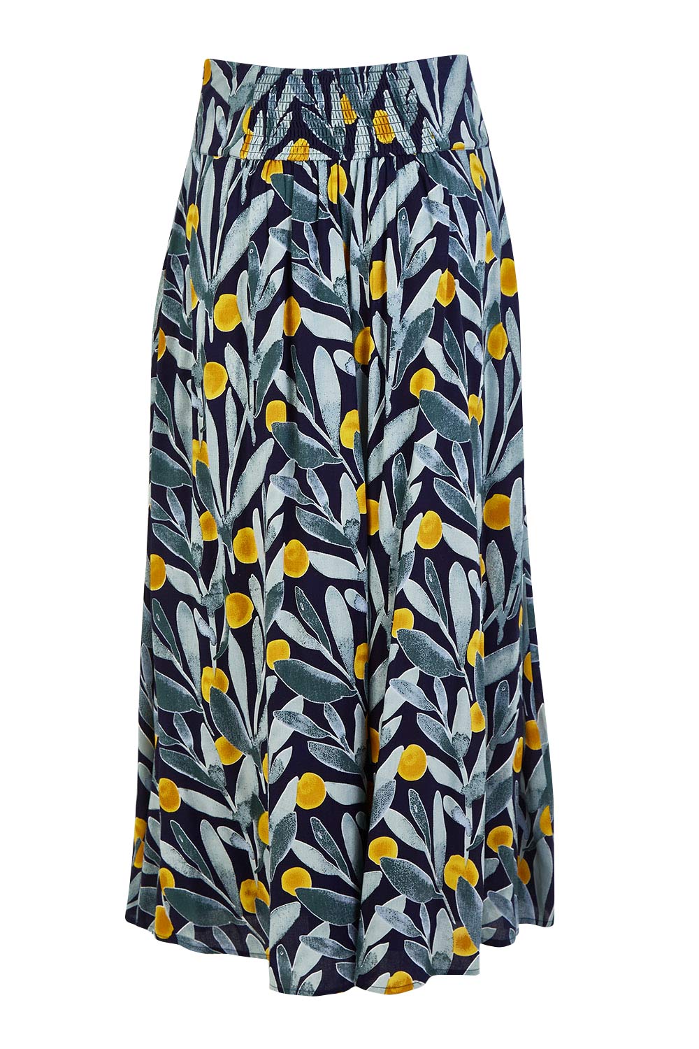 Product shot of the Rose Maxi Skirt in colour Wattle (Blue), from the back
