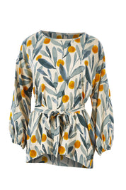 Product shot of the Felicity Blouse in colour Wattle (Green), from the front