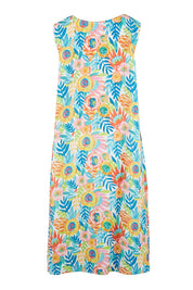 Product shot of the Zoey Shift Dress in colour Meadow (Blue), from the back