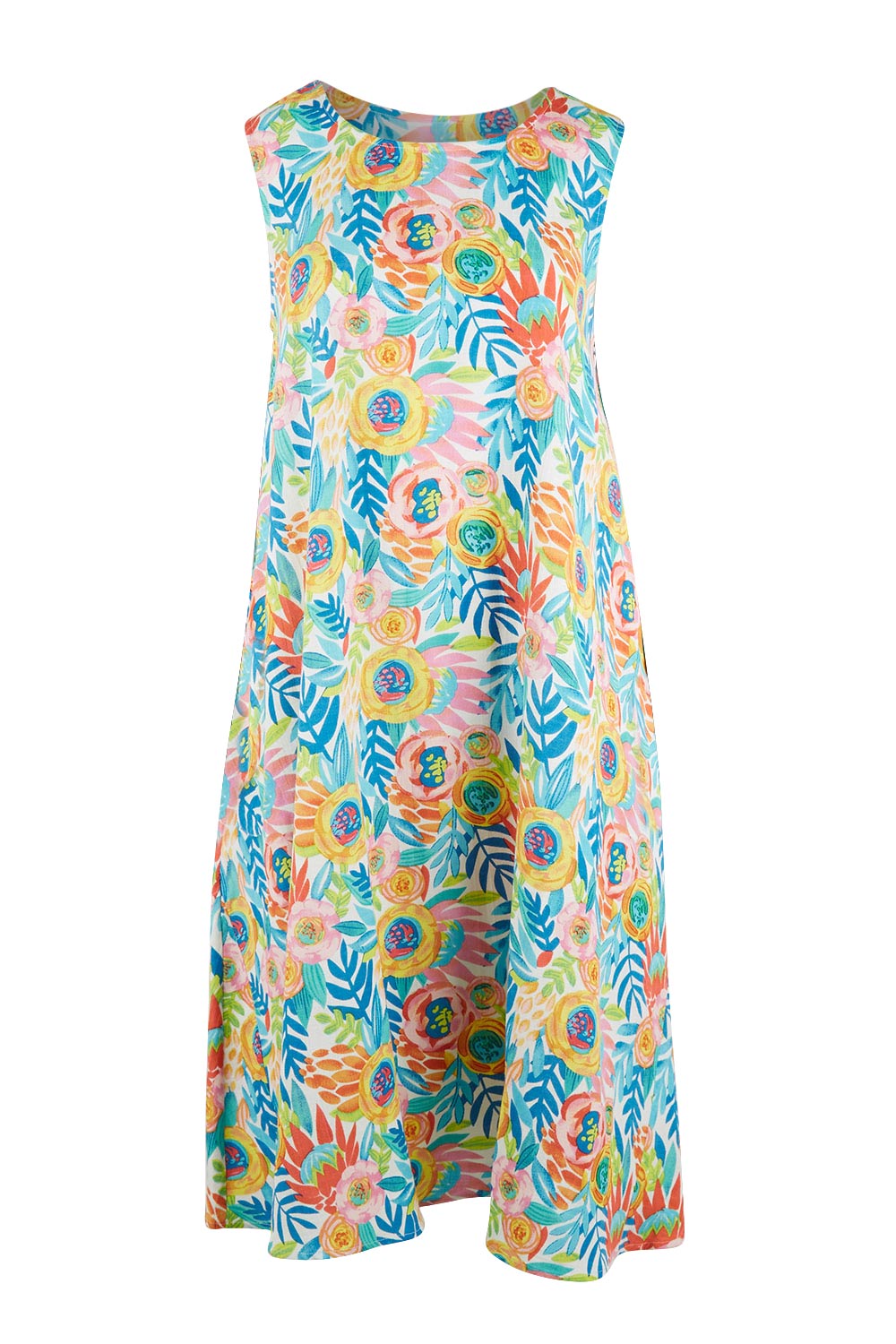 Product shot of the Zoey Shift Dress in colour Meadow (Blue), from the front