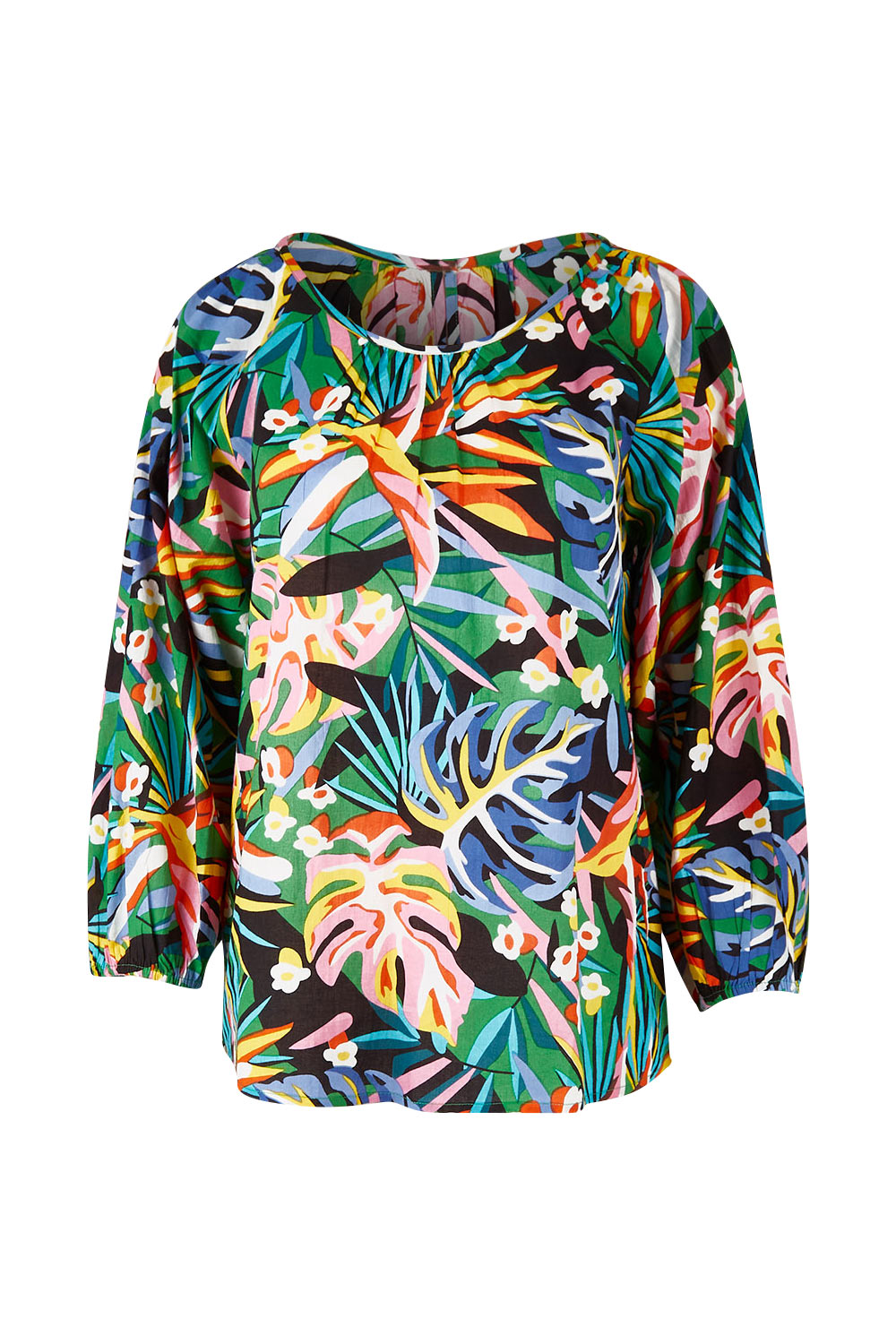 Product shot of the Julia 3/4 Sleeve Top in colour Rainforest (Blue), from the front