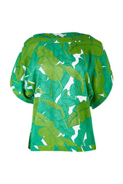 Product shot of the Emma Top in colour Jungle (Green), from the front