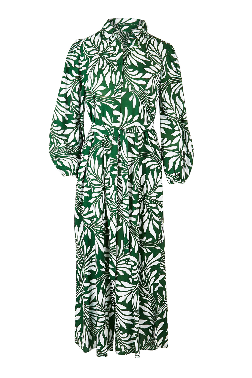 Product shot of the Lucy Shirt Dress in colour Swirl (Green), from the front