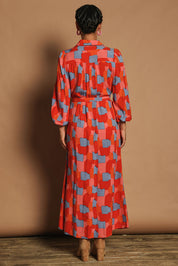Model Katie wearing size 10 of the Lucy Maxi Shirt Dress in colour Paintbrush, from the back