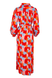 Product shot of the Lucy Maxi Shirt Dress in colour Paintbrush, from the back