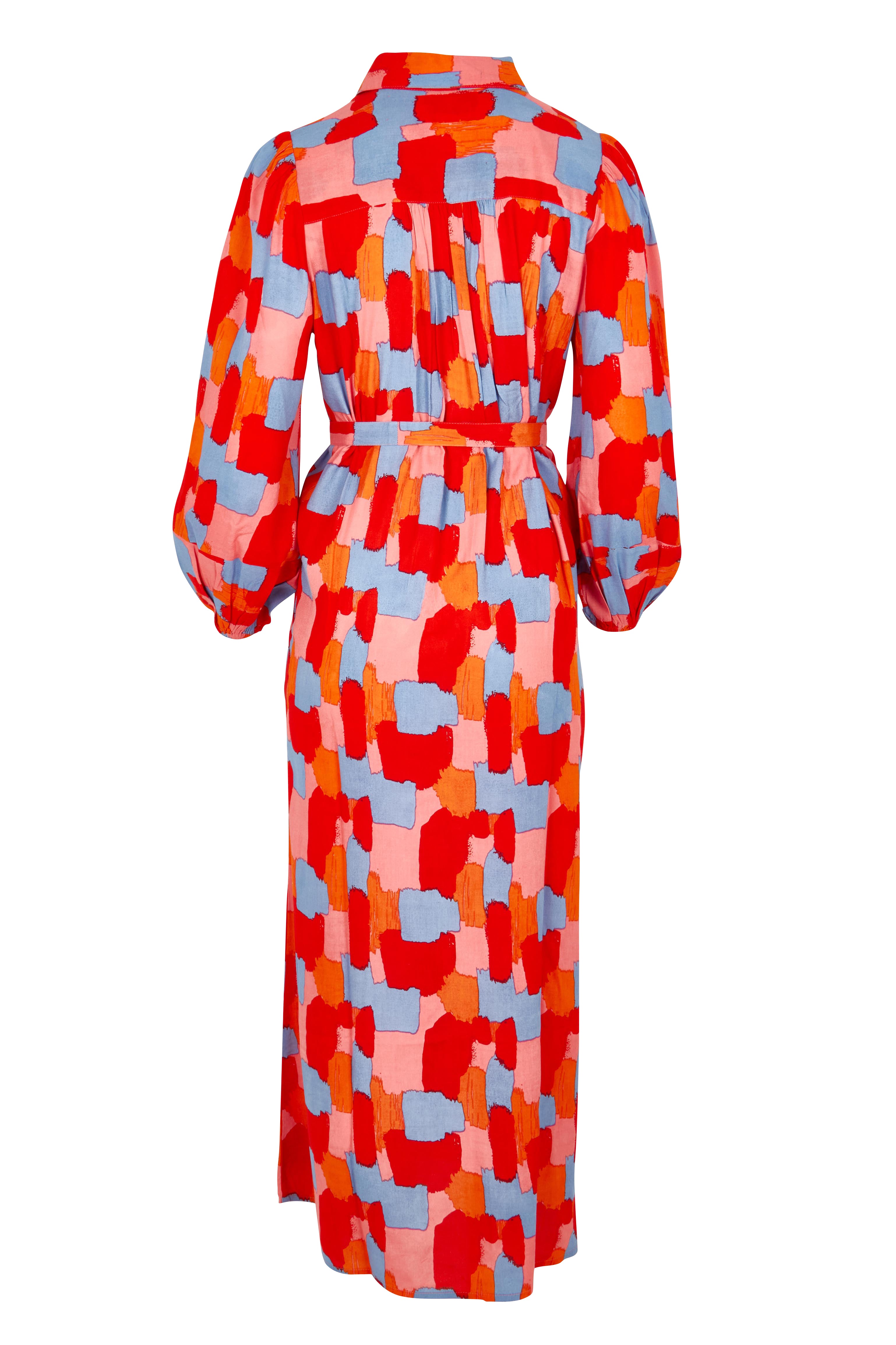 Product shot of the Lucy Maxi Shirt Dress in colour Paintbrush, from the back