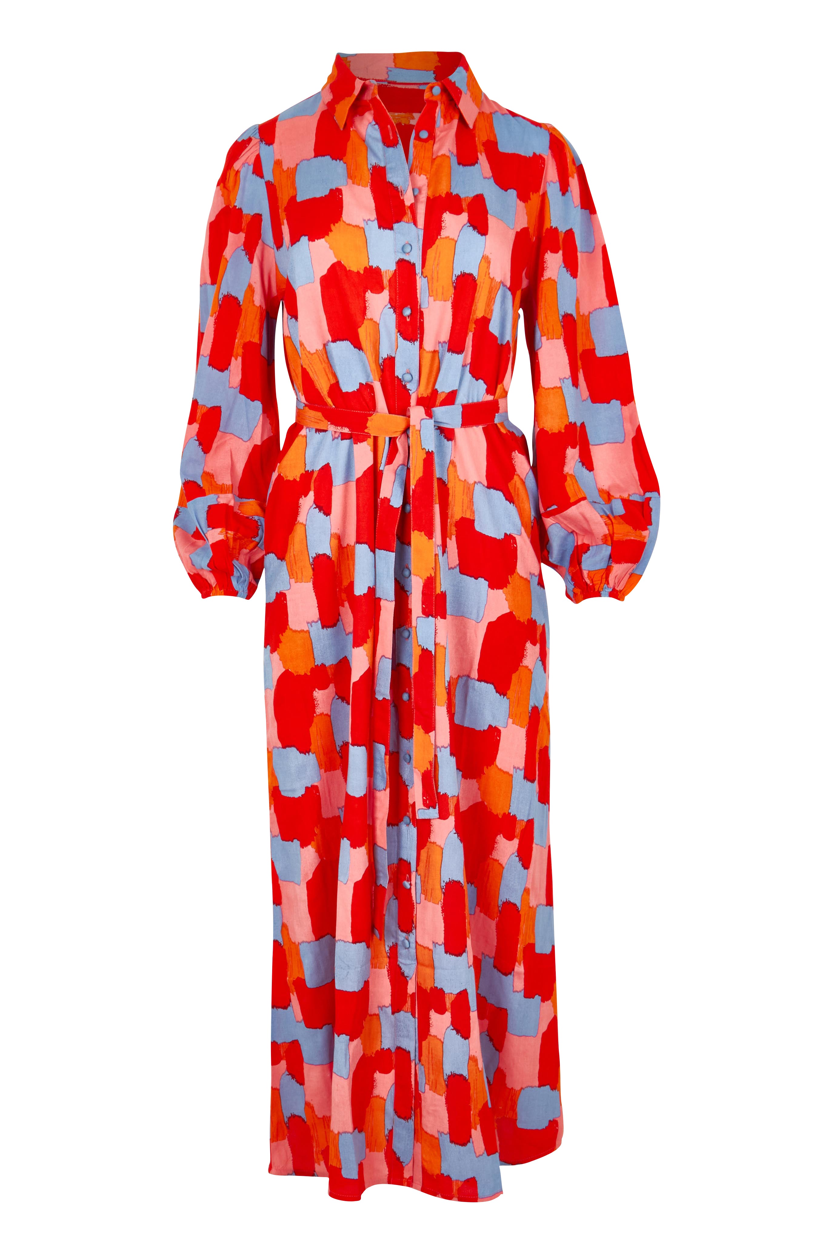 Product shot of the Lucy Maxi Shirt Dress in colour Paintbrush, from the front