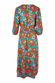 Product shot of the Gabriella Dress in colour Carnations (Blue), from the back