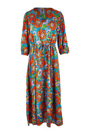 Product shot of the Gabriella Dress in colour Carnations (Blue), from the front