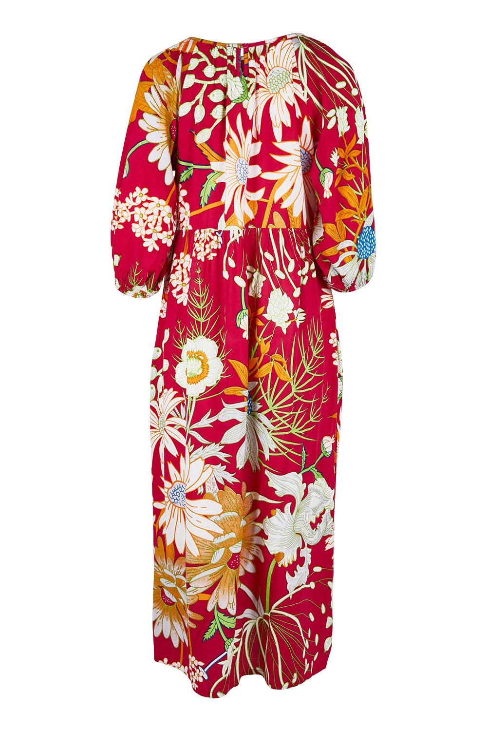 Product shot of the Isabella Dress in colour Garden (Pink), from the back